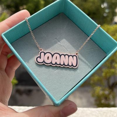 China Europe and America QIUHAN Dropshipping personalized stainless steel pave letter necklace enamel bubble letter necklace for sale