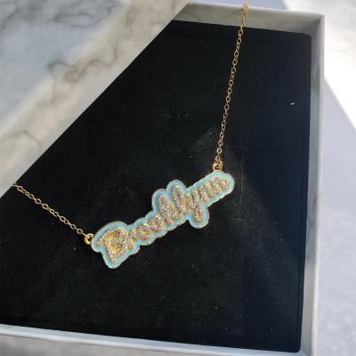 China QIUHAN Dropshipping FASHIONABLE Custom Name Pendant Necklace Enamel Outline Pave Letter Necklace for sale