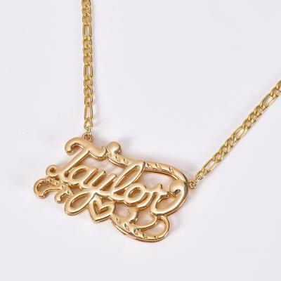 China Environmentally Qiuhan Friendly OEM 18K Gold Color Plated Custom Double Layer Bling Name Necklace 3D Nameplate Necklace Gift for sale