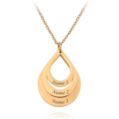 China FASHIONABLE QiuHan 3 Nameplate Stainless Steel Gold Plated Jewelry Circle Pendant Engrave Name Necklace For Gift for sale