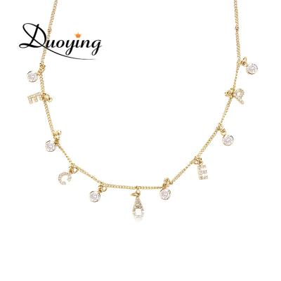 China QiuHan TRENDY Fashion 14k Gold Plated Jewelry Custom Zircon Pendant Women Charm Initial Letter Necklace For Gift for sale