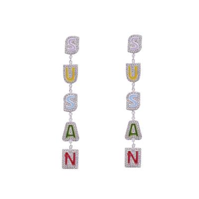 China FASHIONABLE Qiuhan OEM Enamel Gold Plated Personalized Name Earings Jewelry Custom Zircon Earring for sale