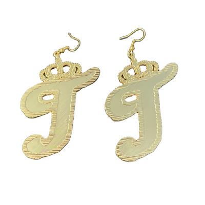 China Custom Hiphop Qiuhan OEM Mother's Day Designer Copper Hip Hop Crown Letter Stud Earrings for sale