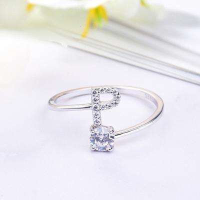 China A-Z Letter Qiuhan ODM Fork Setting Stone A-Z Ring Women Adjustable Letter Ring Custom 26 Letters for sale