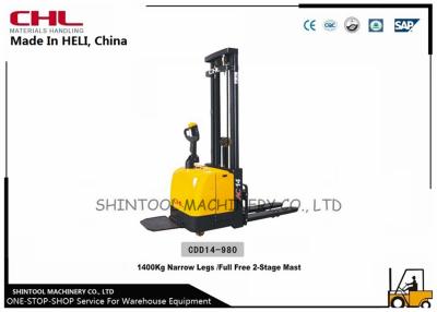 China 1.4T Hydraulic Electric Pallet Stacker Curtis Controller Narrow Legs for sale