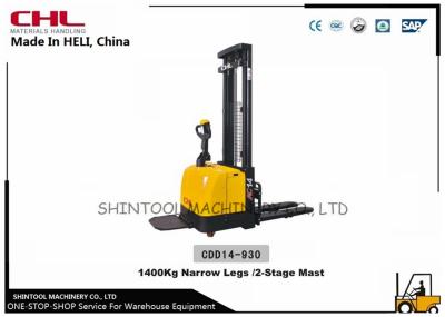 China Full Electric Hydraulic Stacker 1400KG with Narrow Legs for moving cargo in warehouse for sale