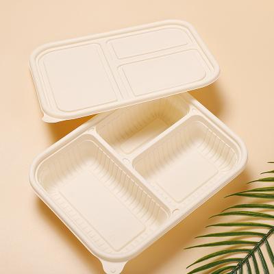 China Microwavable Disposable Degradable Cutlery Containers Divider Disposable Degradable Meal Meal Lunch Box Bento Food Tray with Lid for sale