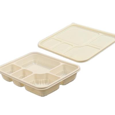 China Large Capacity 5 Compartments Thickened Heatable Cornstarch 1000ml Eco-Friendly Disposable Biodegradable Bowls With Lids for sale