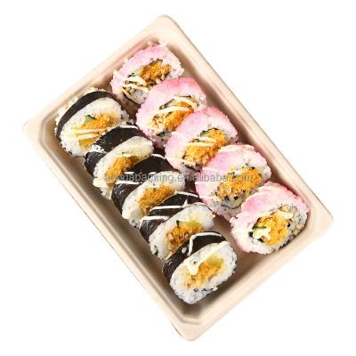 China Biodegradable Food Container Tray Box Eco Friendly Bagasse Sushi Box Sugarcane Disposable Microwavable Heatable Sushi Box With Lid for sale