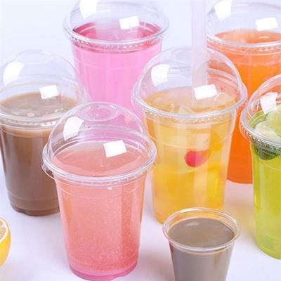 China Single Wall Disposable Clear Plastic 360ml/380ml/500ml Cups With One Hole Dome Lids For Tea Fruit Juice Tea Disposable Cup Tableware for sale