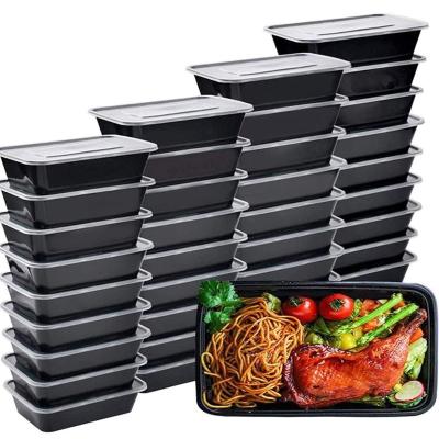 China Heatable Plastic Disposable Black Food Containers Take Out Lunch Box With Lid For Salads Fresh-keeping Container Carry Out Lunch Box for sale