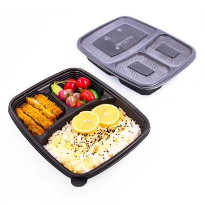 China Disposable Plastic Blister Microweva Lunch Box Disposable Food Containers Packing 3 Compartments Takeaway Bento Box With Lid for sale