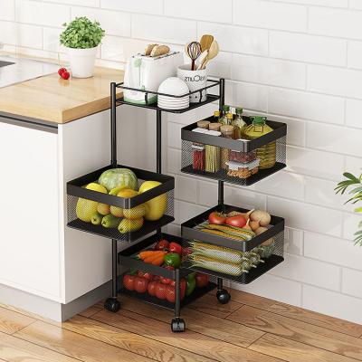 China 360 Degree Sustainable Square Rotating Floor Standing Fruit And Vegetable Basket Rack for sale