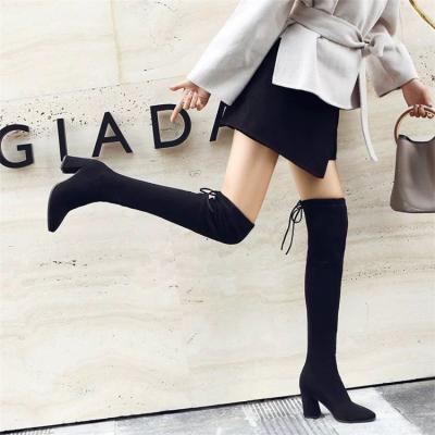 China Fashion Trend Comfortable Custom Made Black Winter Thigh High Heel Over The Knee High Boots for sale