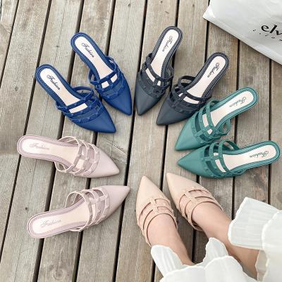 China Fashion trend new design pink female shoes low heels sandals slippers shoes for ladies for sale