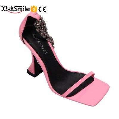 China Trend 2022 fashion spring and summer new head pink square crystal buckle word high heel open sandals women's toe shoes for sale