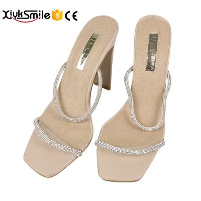 China Wholesale hot sale fashion trend shoes women sandals shape simple word with beige crystal diamond slippers women shoes for sale