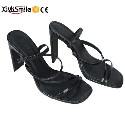 China Hot Selling Wholesale Women's Shoes Fashion Trend Wear One Word Classic Outer Belt Soft Sandals Women's High Heel Shoes for sale