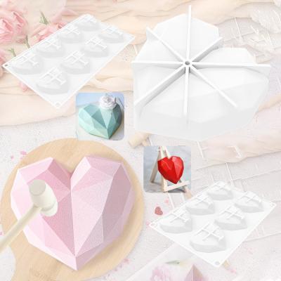 China Valentine Day 3D Silicone Cupcake Mold 3D Casting Mold Diamond Heart Shape Silicone Cake Disposable Baking Mold For Chocolate Dessert for sale