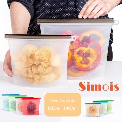 China Ningbo Factory Reusable Zipper 1000ml 1500ml Silicone Sandwich Food Viable Storage Bag With Folding Sealing Portable Waterproof for sale