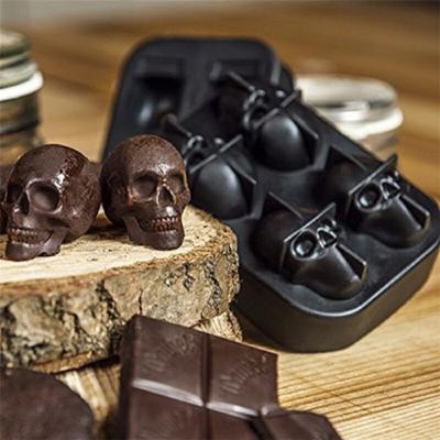 China RTS 3D Silicone Ice Cube Mold Reusable Tray Maker Four Giant Round Ice Cube Maker Viable Black Halloween for sale