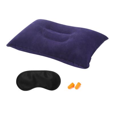 China Comfortable Camping Cooling Air Rests Portable Beach Travel Easy To Blow PVC Earplug Mask Pillow Set For Sleep Rest Custom Pillow for sale