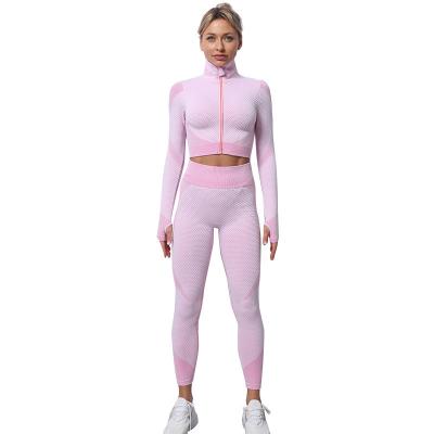 China RTSZO-928 Best Quality Breathable Size Tight Fitness Sport Clothing Plus Size Woman Long Sleeve 2 Piece Yoga Suit for sale