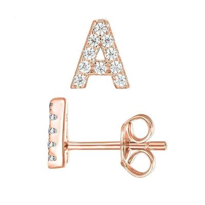 China Nickel Free Sterling Silver High Polished Letter Stud Initial Earrings For Women Girls Alphabet Styles Rose Gold Color for sale