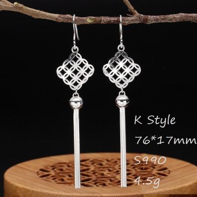 China S990 Silver Nickel Free Women's Tassel Long Drop Tail Chinese Vintage/Vase/Knot Star/Phoenix Dangle Hook Fashion Earrings for sale