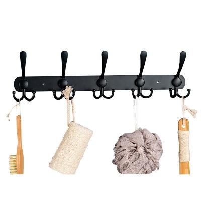 China Home Office Stocked Clothing Rack Wall Mounts 5 Hooks Door Hanger Black Stainless Steel Coat Hook for sale