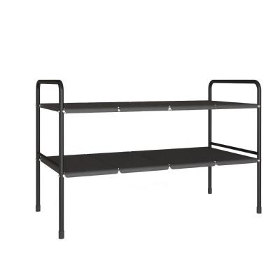 China Sustainable Household Kitchen Under Sink Single Black Shelf Double Layers Storage Position Rack for sale