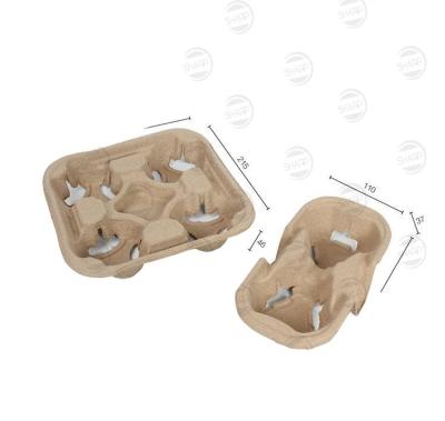 China Customized 2/4 Tray 100% Kraft Biodegradable Paper Pulp Tray Take Away Cup Holder Tray For 2/4 Tray for sale