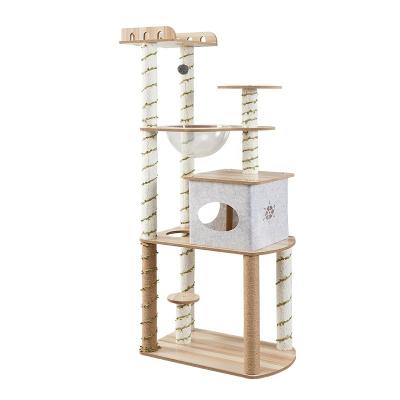 China Modern Viable Style High Density High Density Color Board Cat Tree Tower Cat Climbing Wooden Frame For Cat. for sale