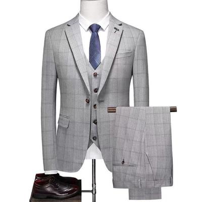 China 2021 Anti-Wrinkle Men's Gray Grid Italian Mens Suits Blazer Slim Fit 3 Pieces Set For Men for sale