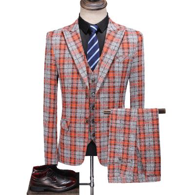 China 2021 Anti-wrinkle Men Plaid Suit Slim Fit Groomsmen Dress Groom Men Wedding Suits 3 Pieces for sale