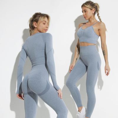 China Newcomers Fitness Pants Waist Lifting Suit Breathable Seamless Tight Hip Yoga Suit Top for sale