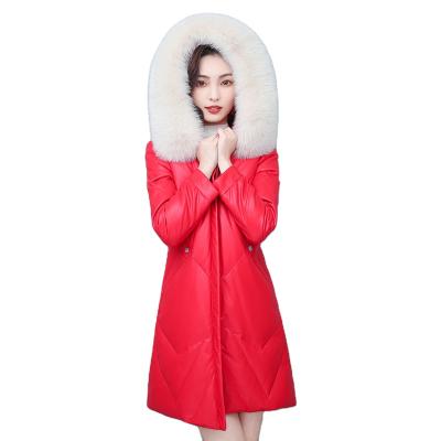 China Waterproof 2021 winter cashmere down jacket women's leather jacket medium thickened lamb fur coat long large for sale