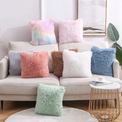 China Factory Direct Wholesale Fluffy Cushion Covers Anti-static Fashion Design Plush Pillow Cover Home Sofa Car Cheap Fur Pillow Cases for sale