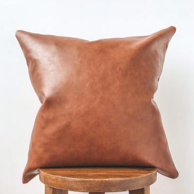 China Retro Home Decoration Anti-Static Leather Pillow Covers Classic Farmhouse Sofa Chair Leather Pillow Covers 18x18 PU Cushion Cover for sale