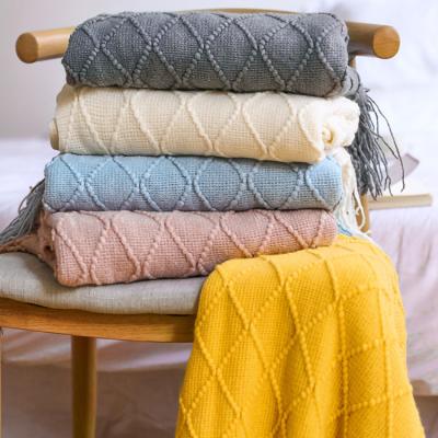 China Promotion Woven Blanket Acrylic Knitted Super Soft Anti-Static Textured Bed Blanket Nature Throw Blanket Solid Knit Simple Plain Sofa for sale