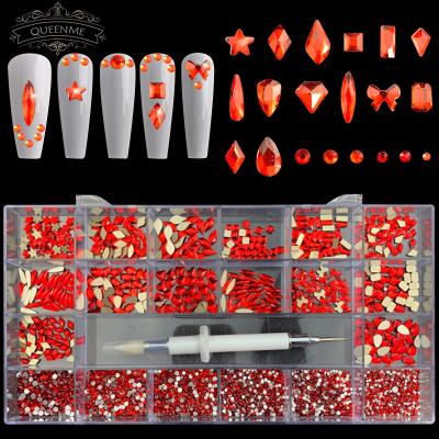 China Rainbow Nail Art Mix Shape k9 crystal stone loose ab rhinestones in glass box faux stone for nail for sale