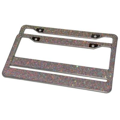 China Diamond Factory Price Diamond Bling Crystal Rhinestone Handiwork Metal USA Gray Card Plate Frame for sale