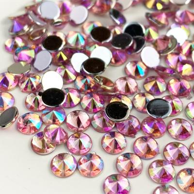 China Factory Supplier Flatback Round Acrylic Rhinestones ab Rivoli Crystals Pink Gems Hotfix Strass Flatback Non For Crafts for sale