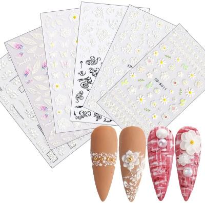 China Wholesale New 5D Colorful Finger Nail Art Flower Series Nail Sticker DIY Nail Tips for sale