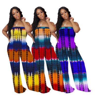 China QUICK-DRY Tie Dye One-Piece Overalls 2021 Summer Print Strapless Wide-Leg Overalls for sale