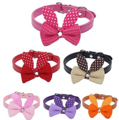 China Hot Selling Stocked Pet Product Wool Multicolor Bow Tie PU Leather Dog Collar for sale