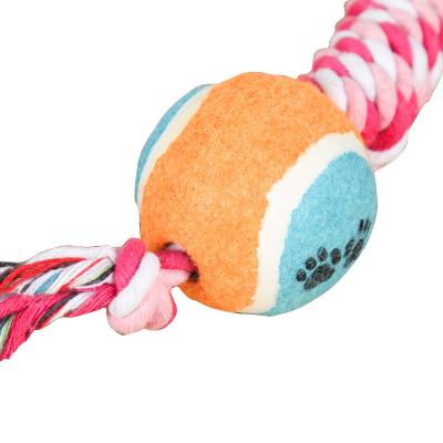 China Factory Direct Sales Pet Double Handle Cotton Tennis Molar Viable Rope Bite Heavy Duty Dog Toy for sale