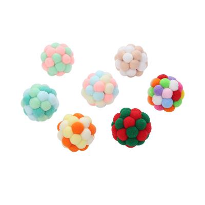 China Sustainable factory direct sales in stock multi color handmade christmas plush cat toy ball for sale