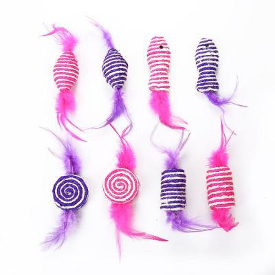 China High Quality Viable Sisal Candy Fish Bite Resistant Grinding Claws With Feather Cat Toy for sale