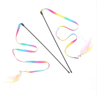 China Long Rainbow Viable Cloth Toy Cat Ribbon Cat Puzzle Toy with Detachable Replacement for sale